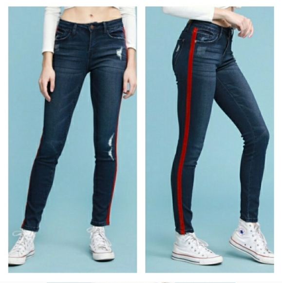 blue jean with red stripe